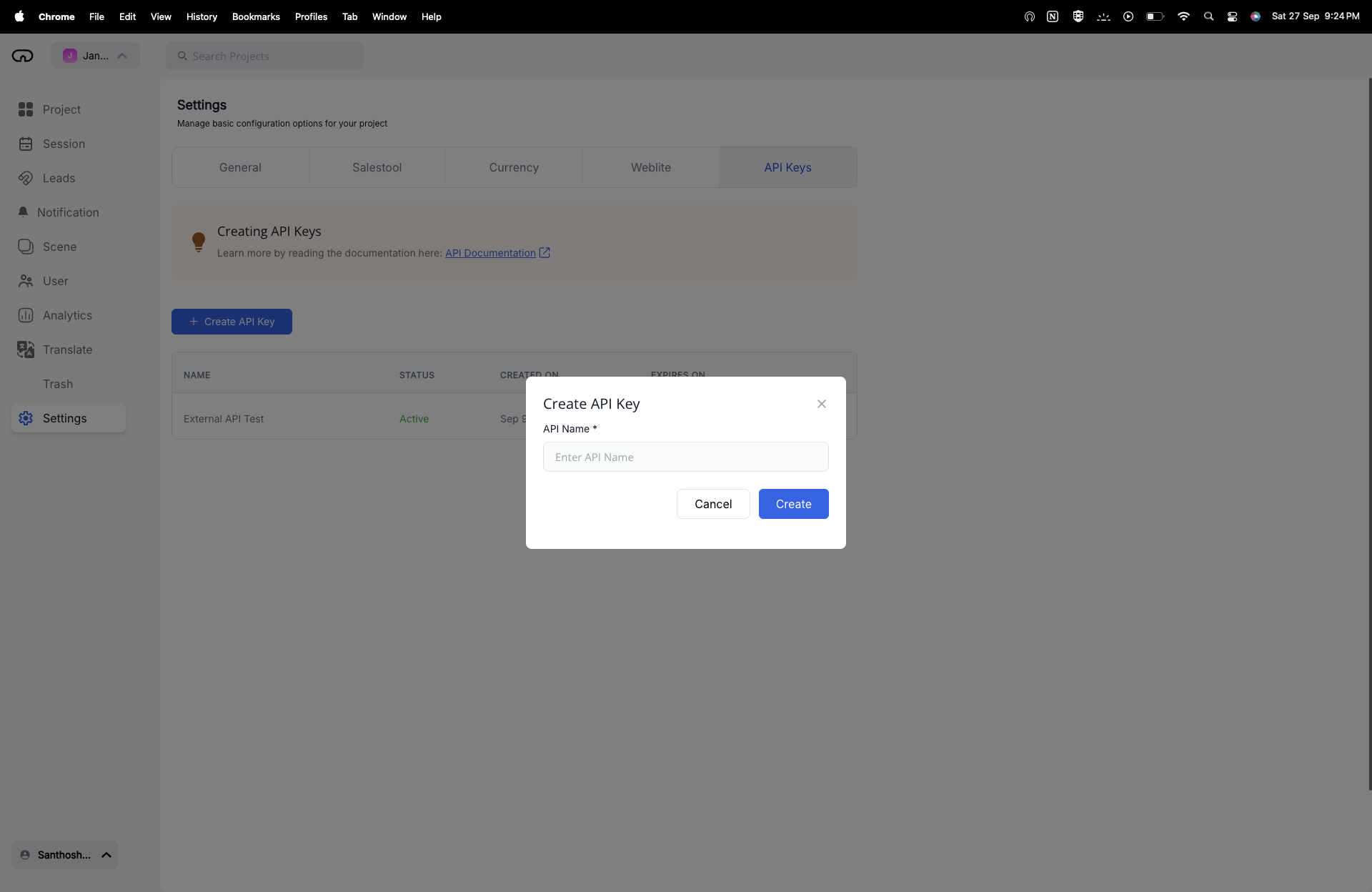 Create API Key Modal